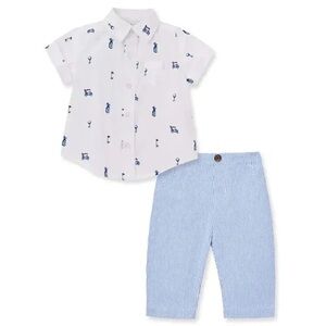 NWT Little Me Blue and White Woven Pant Set